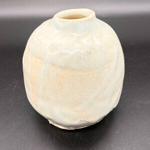 Vintage Studio Pottery Mini Vase Handmade White Glazed Stoneware Signed